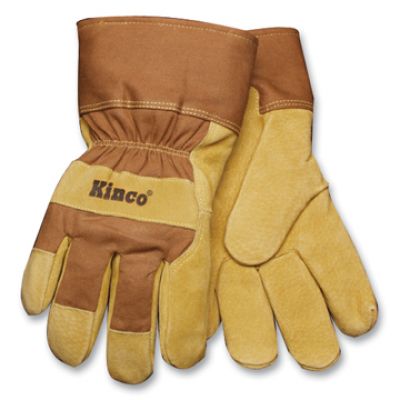Kinco Lined Suede Tan Pigskin Leather Palm Gloves - Safety Cuff